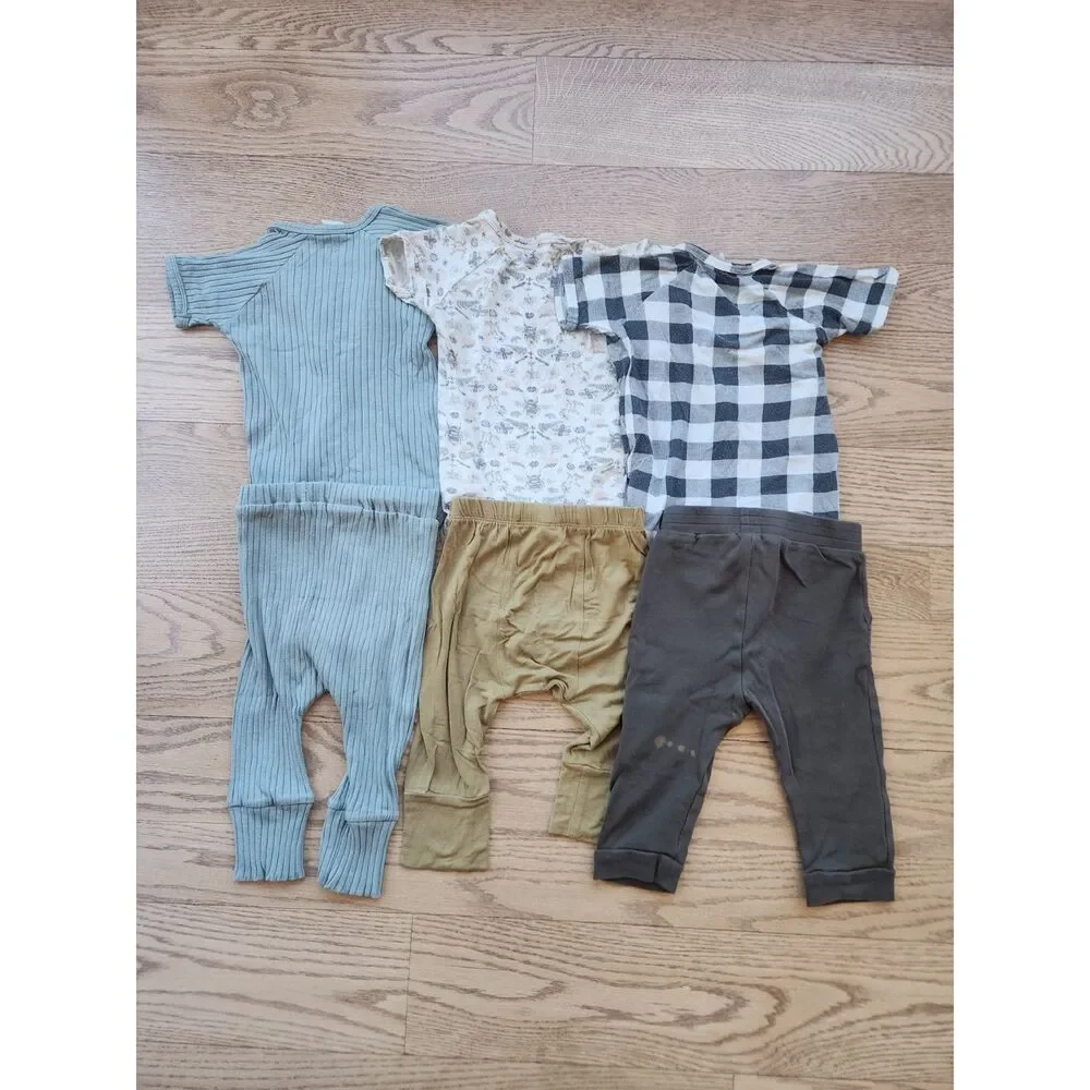 KQ 12-18M Lot of 6 Litho Bee, Gingham Check, Rib, Short Sleeve Kimono Bodysuits